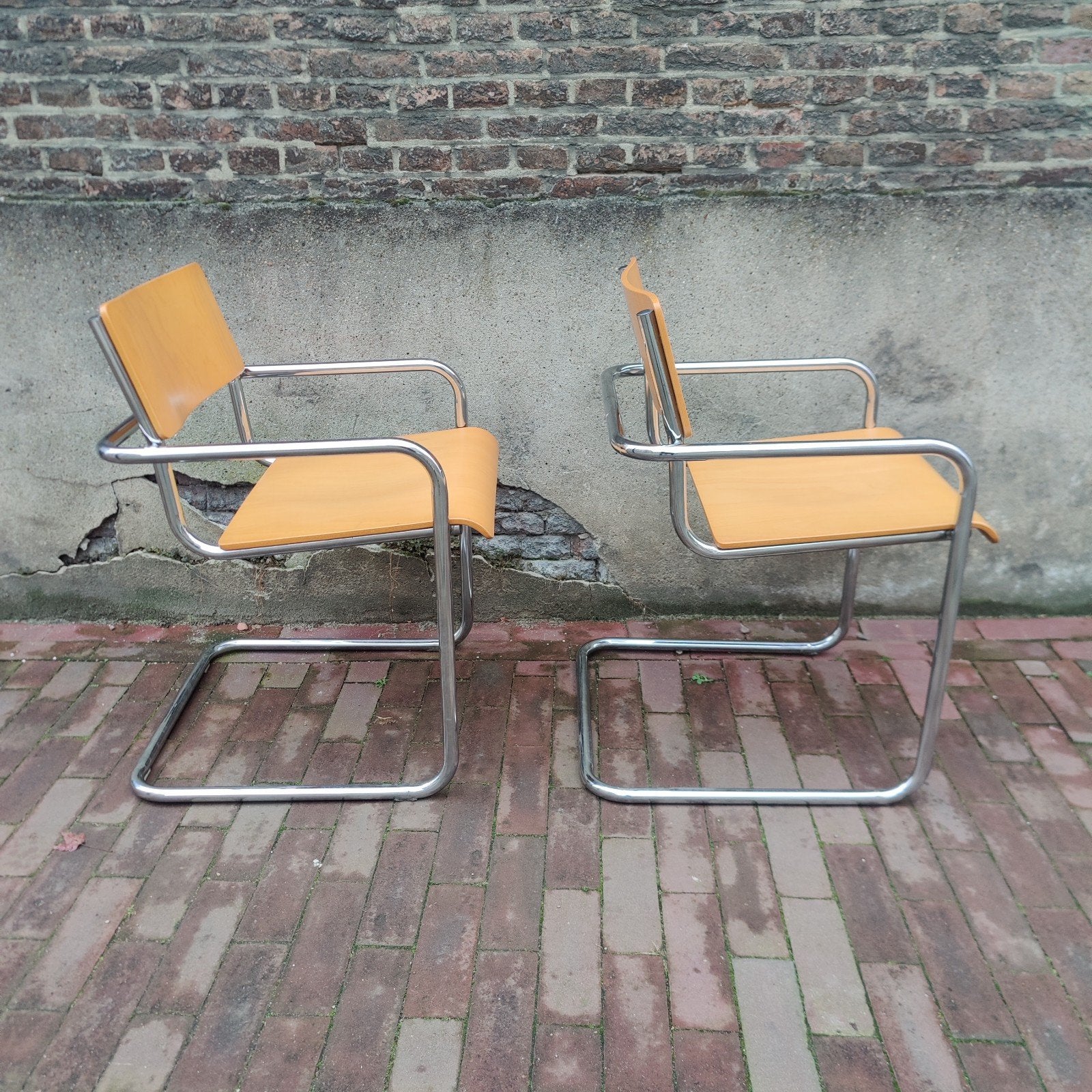 Plurima voor Habitat sledestoelen bauhaus imitatie, Ophalen, Overige materialen, Bruin, Zo goed als nieuw