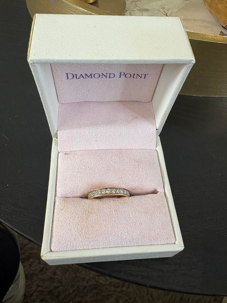 Diamond Point gouden ring met diamanten, maat 18, Sieraden, Tassen en Uiterlijk, Ophalen, 18 tot 19, Zo goed als nieuw, Met edelsteen