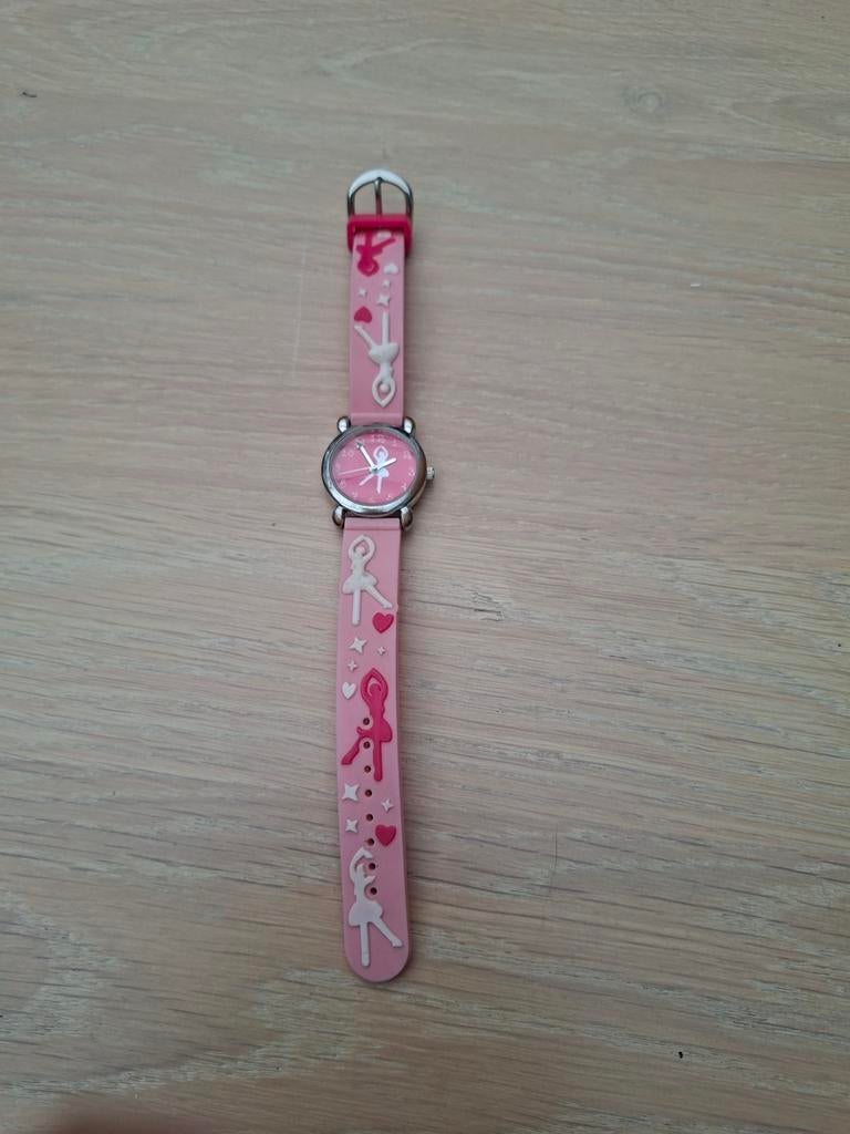 Roze kinderhorloge met ballerina's, Ophalen of Verzenden, Gebruikt, Roze, Meisje