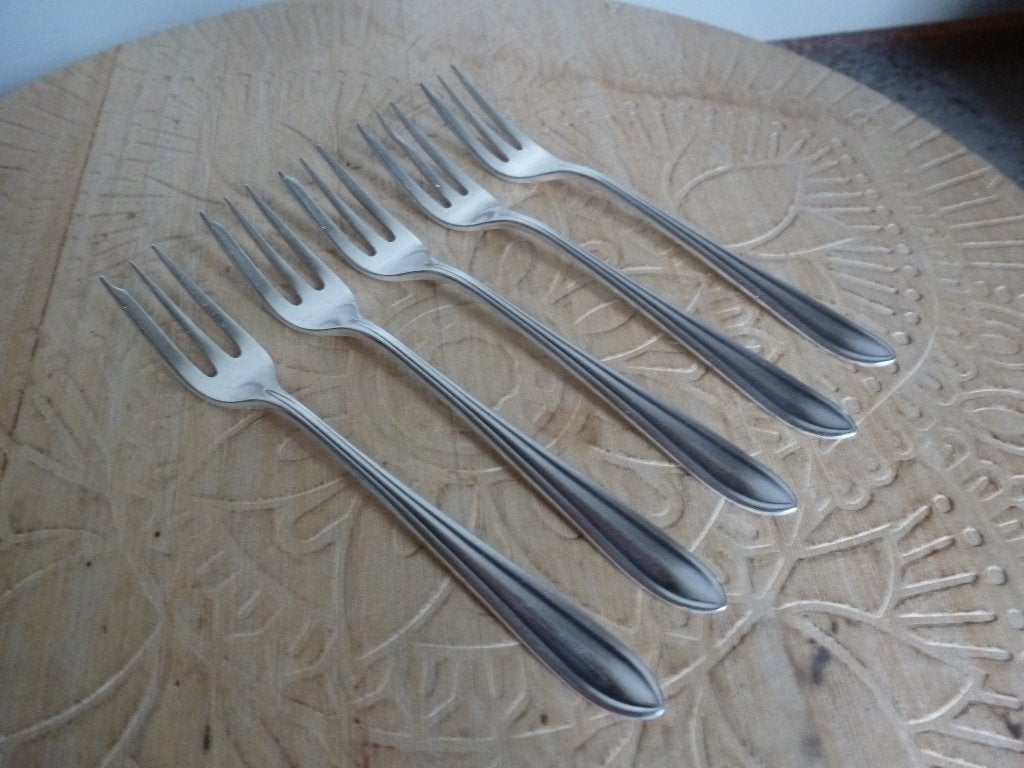 Lange verzilverde gebaksvorkjes Chantal Keltum, Gebruikt, Los bestek, Ophalen of Verzenden, Zilver