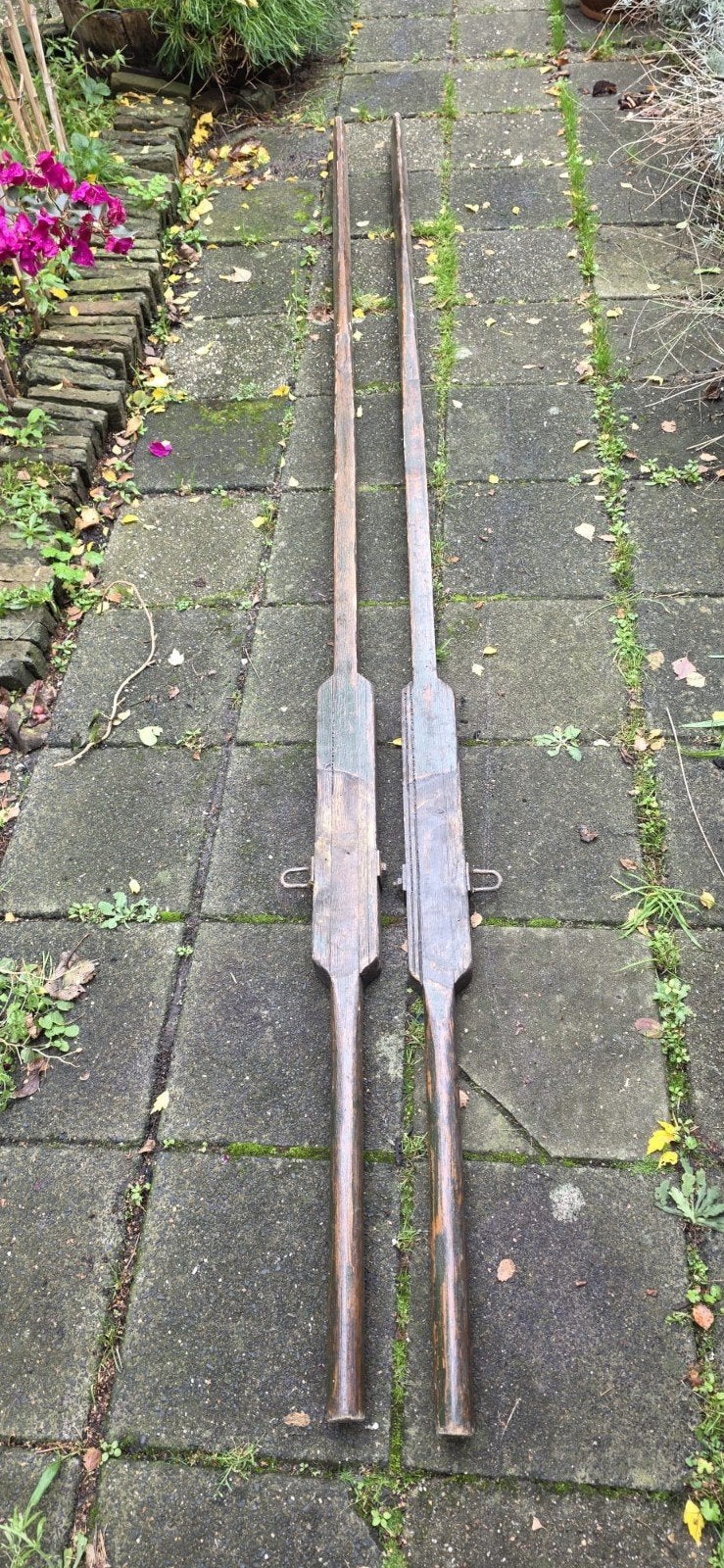 Houten Roeispanen met IJzeren Doloog en Beslag - 285 cm, Ophalen, Gebruikt