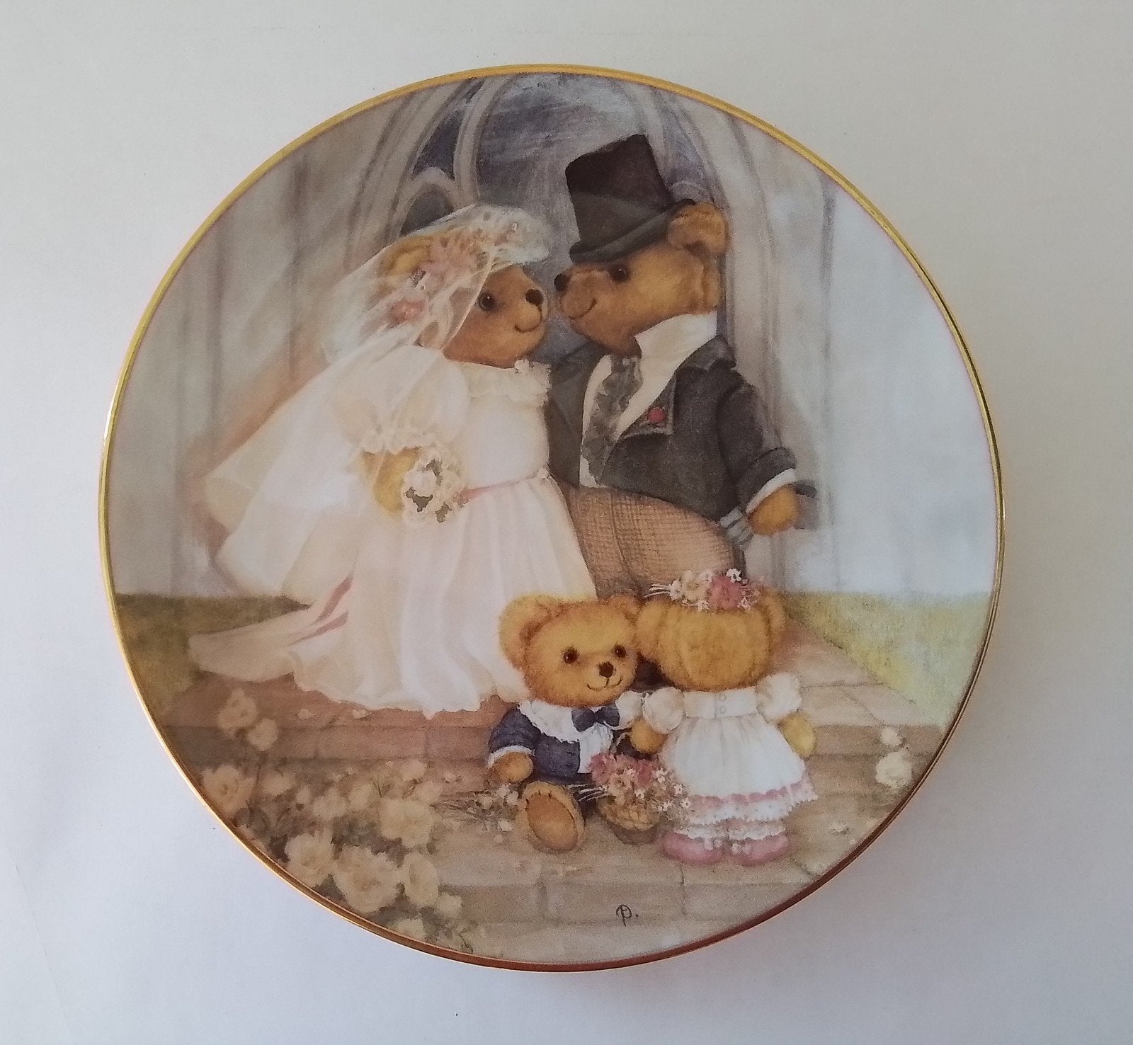Prachtig decoratief bord 'Just Married' - Franklin Mint, Meerkleurig, Overige stijlen, Ophalen of Verzenden, Zo goed als nieuw