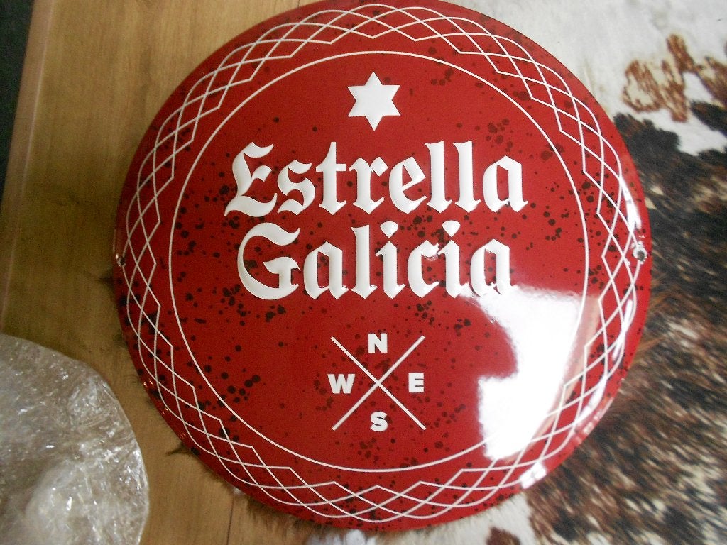 Emaille reclamebord plaat bord schild estrella galicia bier, Ophalen of Verzenden, Gebruikt, Reclamebord, Plaat of Schild, Overige merken