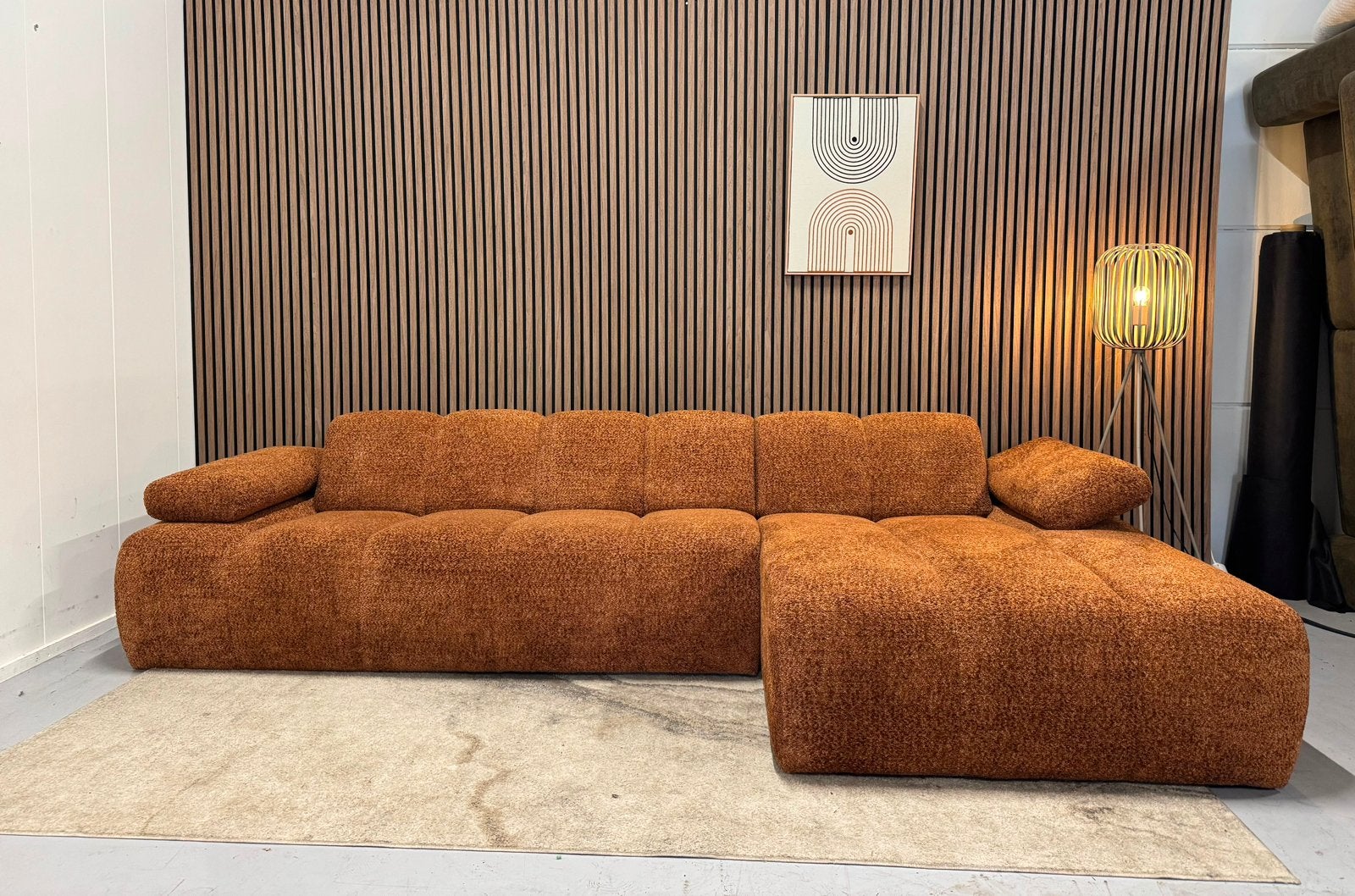 Woood Mojo - Hoekbank - Bruin / Koper - Zeer Nette Staat, Huis en Inrichting, Banken | Bankstellen, Ophalen of Verzenden, Zo goed als nieuw