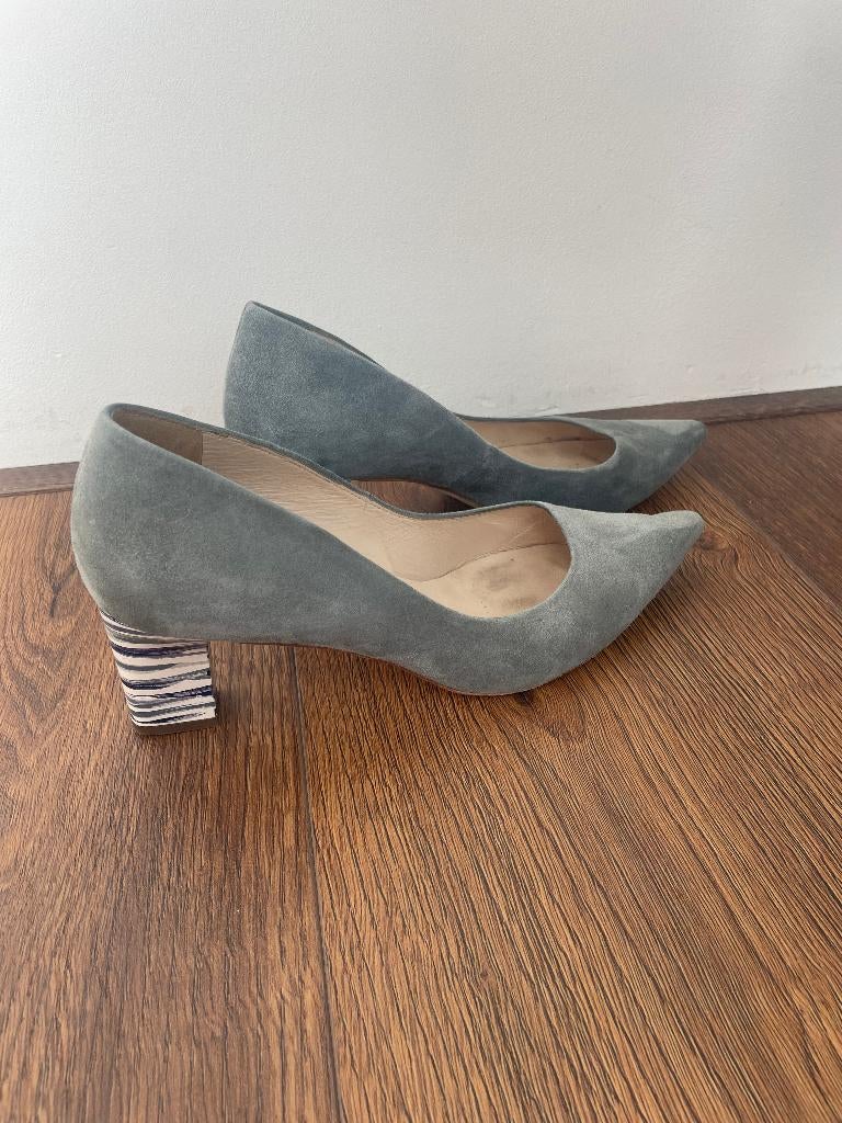 Peter Kaiser pumps 60701 grijs suede gestreepte blokhak 6 39, Peter Kaiser, Schoenen met lage hakken, Schusterstraße 33 79098 Freiburg Germany