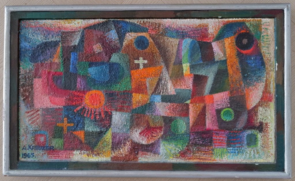 Aloys Johann Kreuzer-Tuin met Kruis (1965, Olieverf/Paneel), Antiek en Kunst, Kunst | Schilderijen | Klassiek, Paneel, Abstract