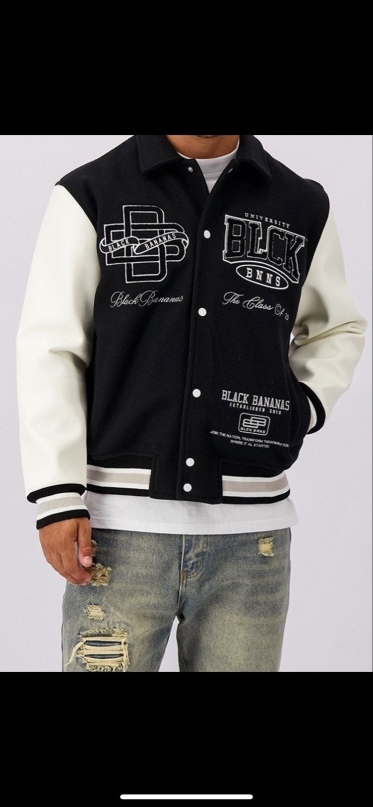 Black Bananas Varsity Jacket Zwart/Wit, Ophalen of Verzenden, Zo goed als nieuw, Maat 48/50 (M), Zwart