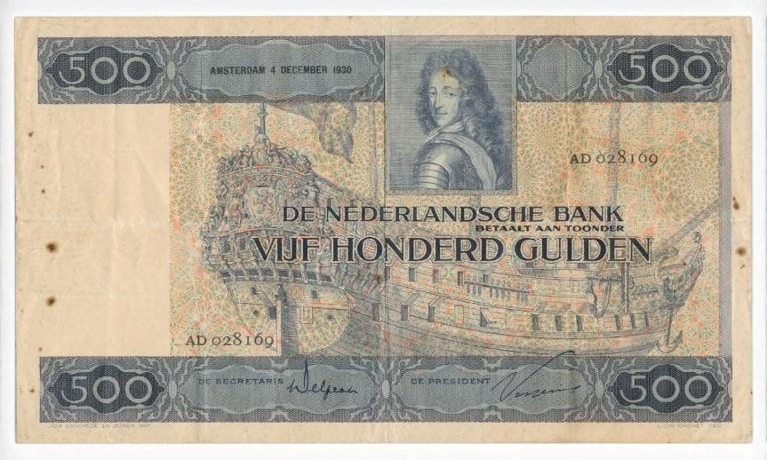 Nederland 500 Gulden 1930 Stadhouder Willem III, Ophalen of Verzenden, 500 gulden, Los biljet