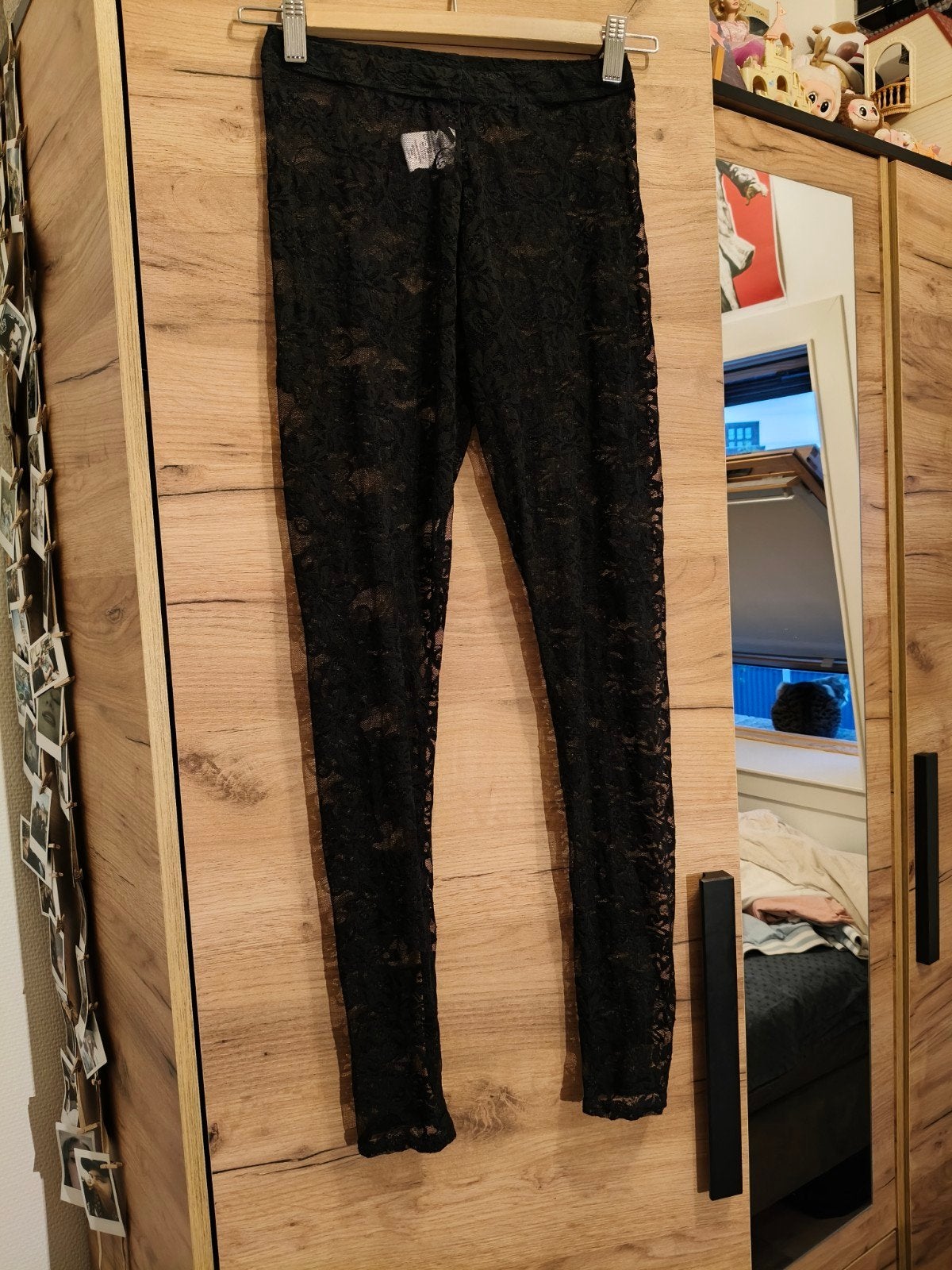 Vintage Jane Norman Zwarte Sheer Bloemen Kanten Legging, Zwart, Ophalen of Verzenden, Maat 36 (S), Nieuw