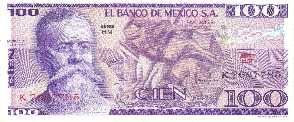EL BANCO DE MEXICO 100 PESOS 1978 MOOI BILJET, Ophalen of Verzenden, 5 gulden