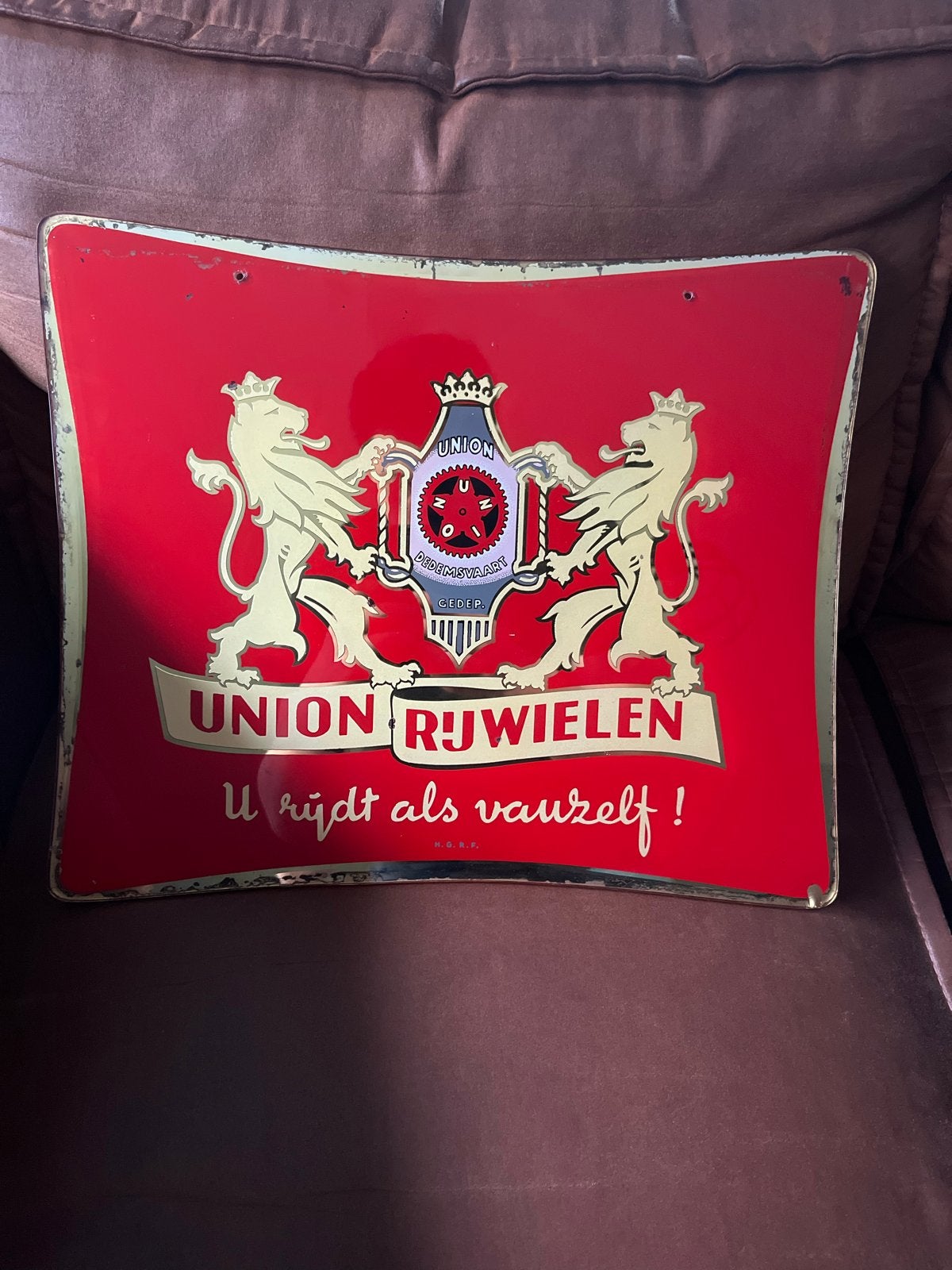 Vintage Glazen Reclamebord Union Rijwielen Dedemsvaart, Ophalen of Verzenden