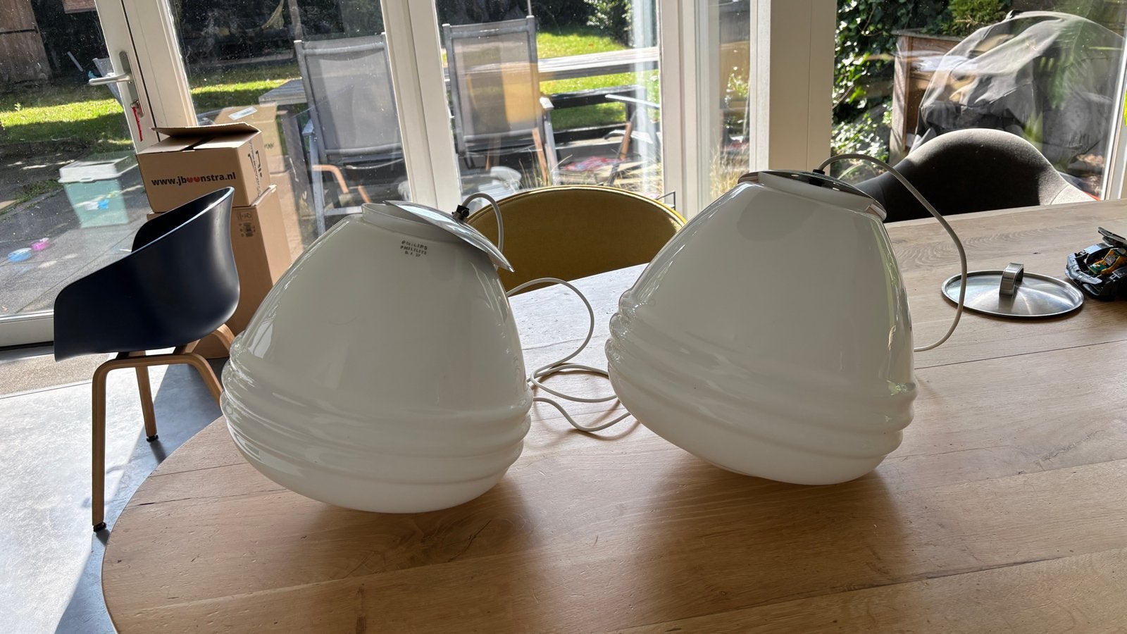 Philips Phililite D.F. 33 hanglampen (2 stuks), Huis en Inrichting, Ophalen, Gebruikt, Glas, E27 (groot)