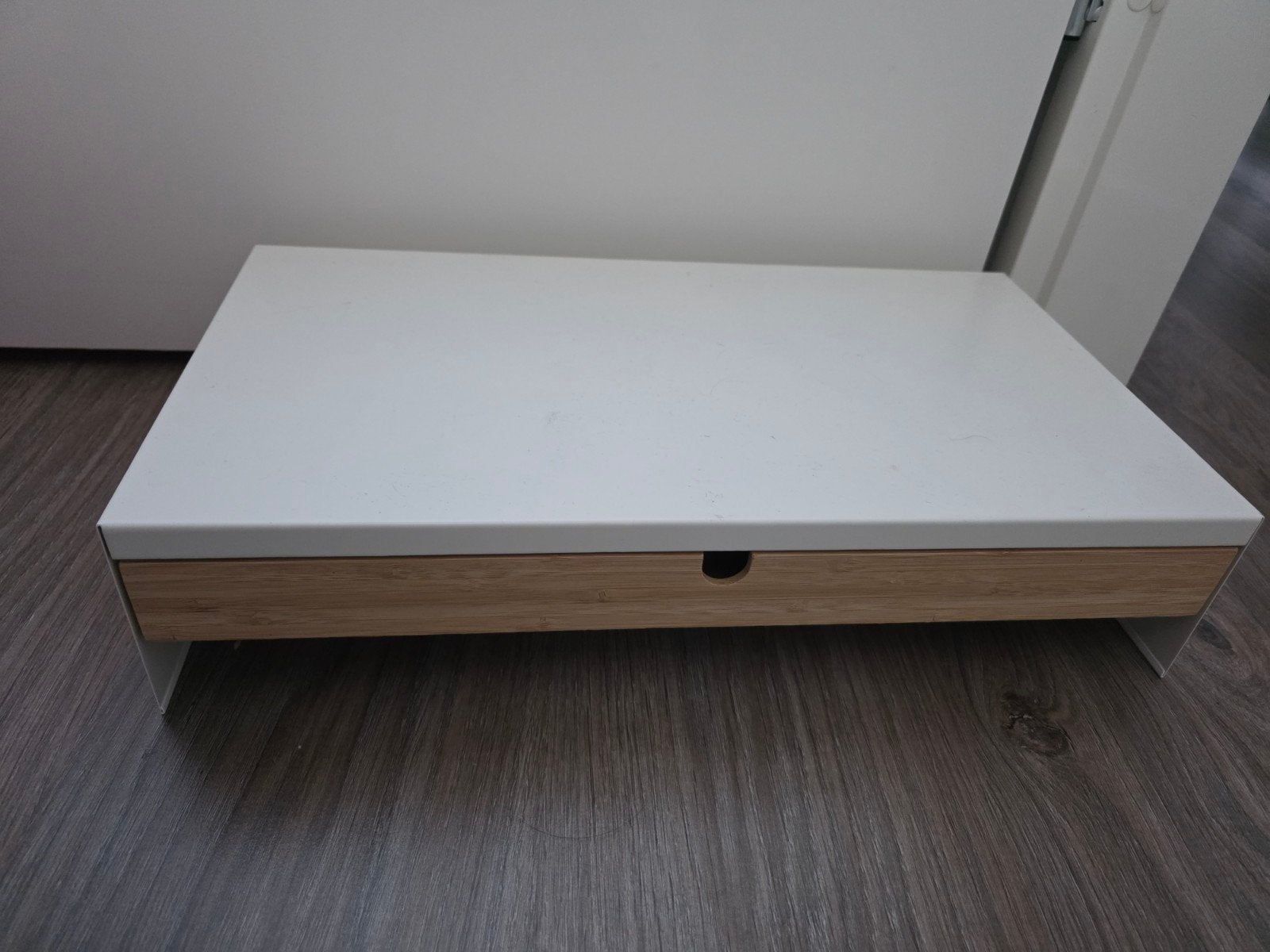 Monitorstandaard met lade - Wit/Bamboe, Ophalen, Gebruikt, Hout, Overige merken