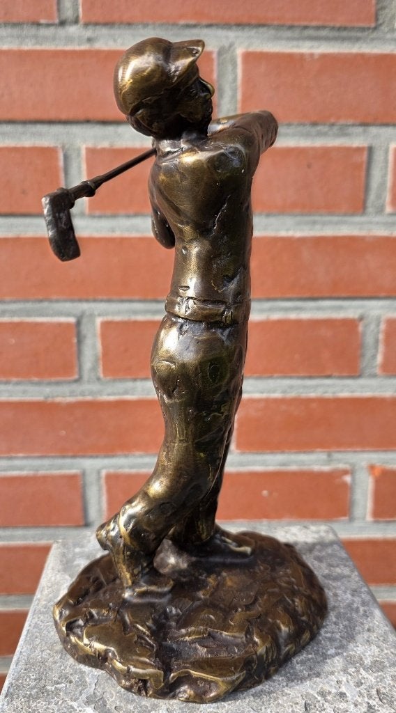 GOLFER / bronzen beeld / 22 cm hoog, Antiek en Kunst, Ophalen of Verzenden, Brons, Beeld