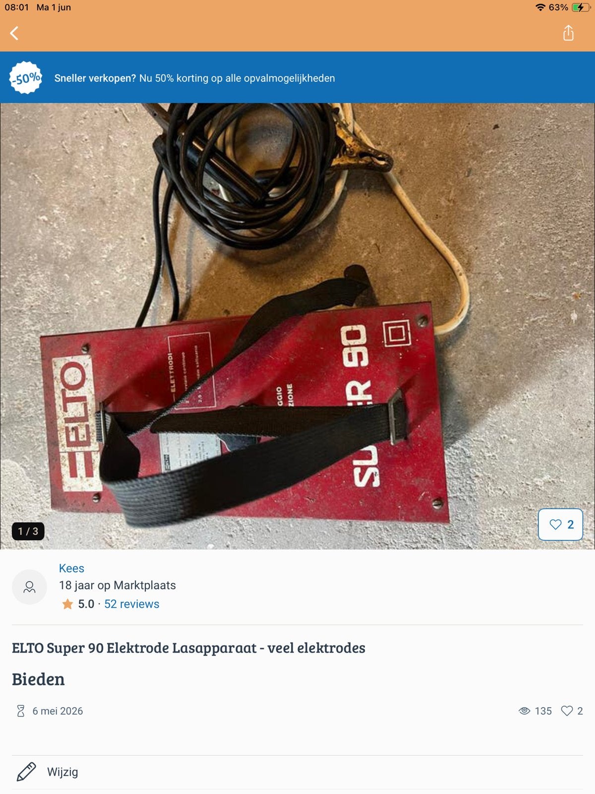 ELTO Super 90 Elektrode Lasapparaat met elektrodes, Ophalen, Gebruikt, Minder dan 150 ampère, Elektroden
