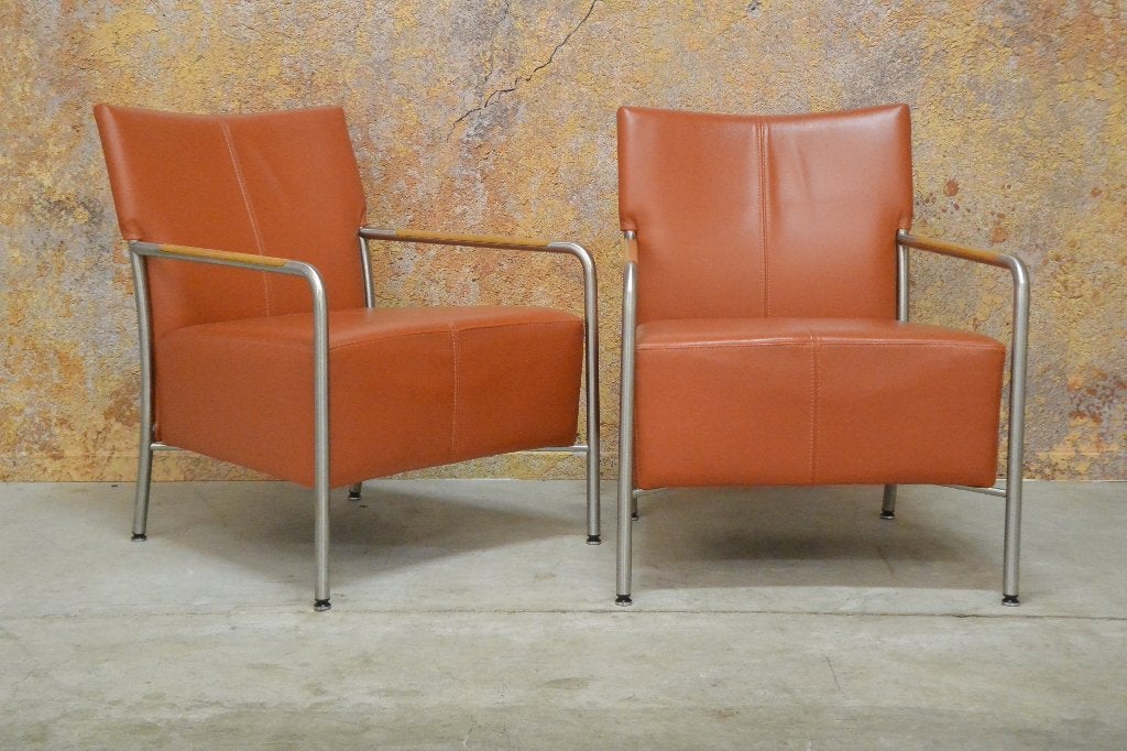 2 terrakleurige leren Bert Plantagie Class design fauteuils, Huis en Inrichting, Bert plantagie, 75 tot 100 cm, Ophalen of Verzenden