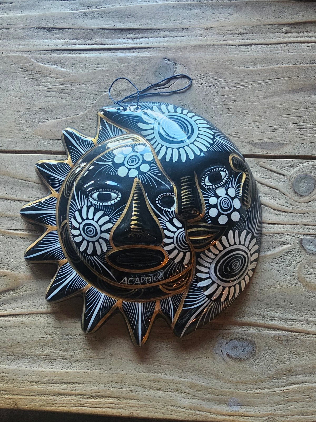 Prachtig Mexicaans Handgemaakt Wandbord – Zon & Maan, Ophalen of Verzenden