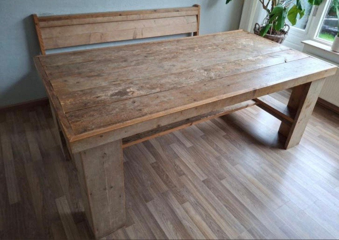 Koopje! Steigerhouten tafel&bank voor binnen en buiten, Ophalen, Hout
