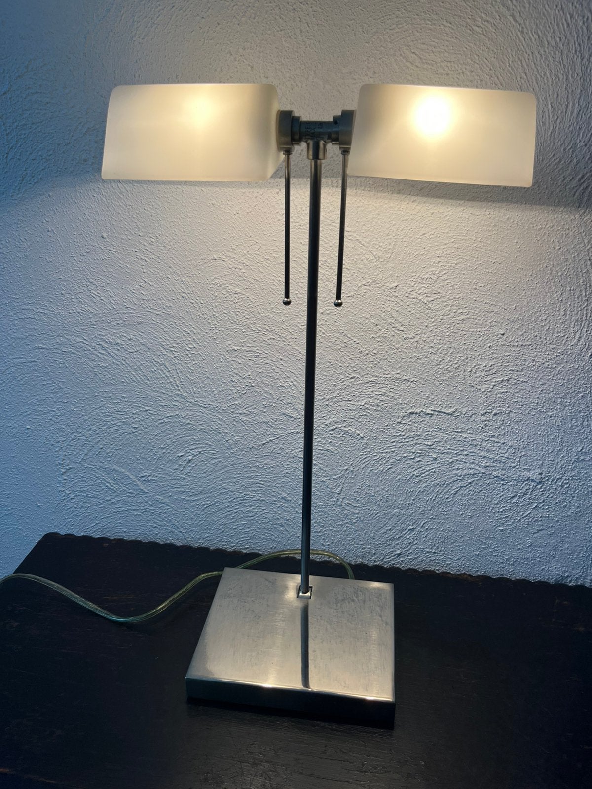 Retro art deco bureaulamp RVS melkglas dubbele lamp, Ophalen of Verzenden, Huis en Inrichting
