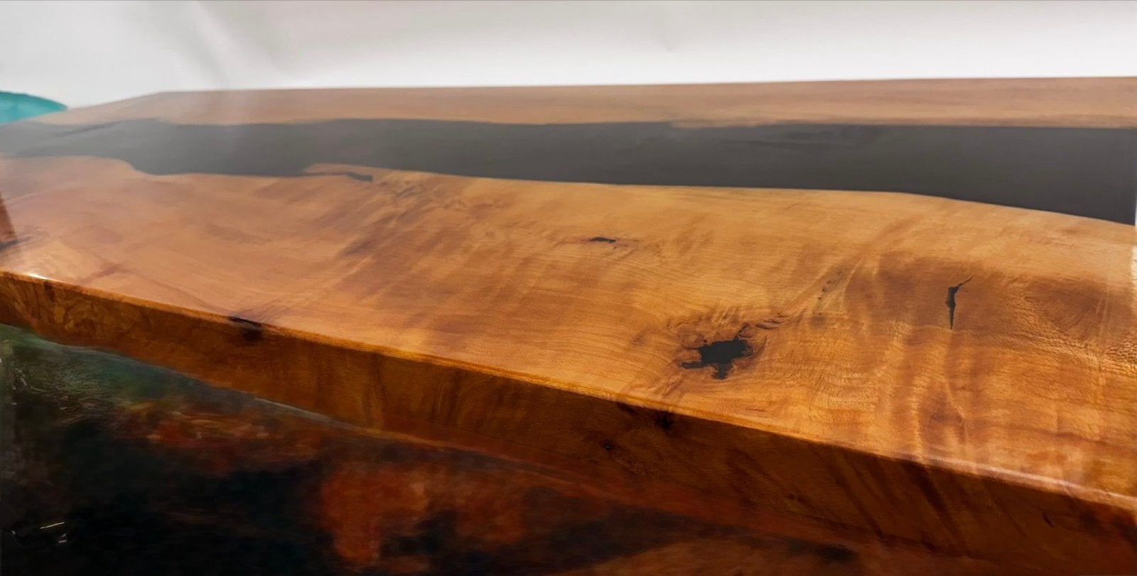 Unieke Plataan Epoxy Eettafel - Zwart Epodex, Nieuw, 150 tot 200 cm, Vier personen, Rechthoekig