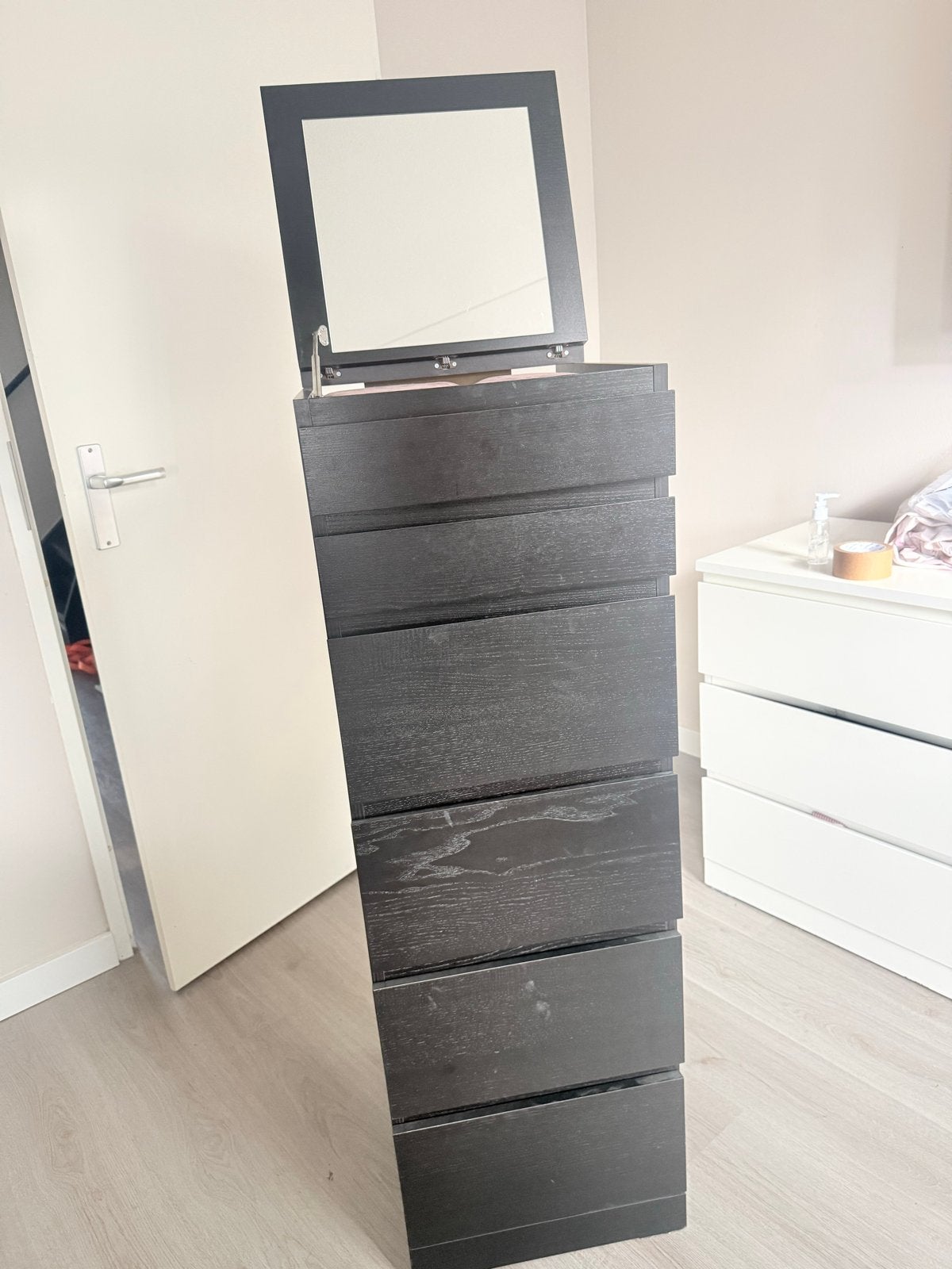 IKEA Malm ladekast 6 lades met spiegel, zwart/bruin, Ophalen, Minder dan 50 cm, 5 laden of meer, 100 tot 150 cm