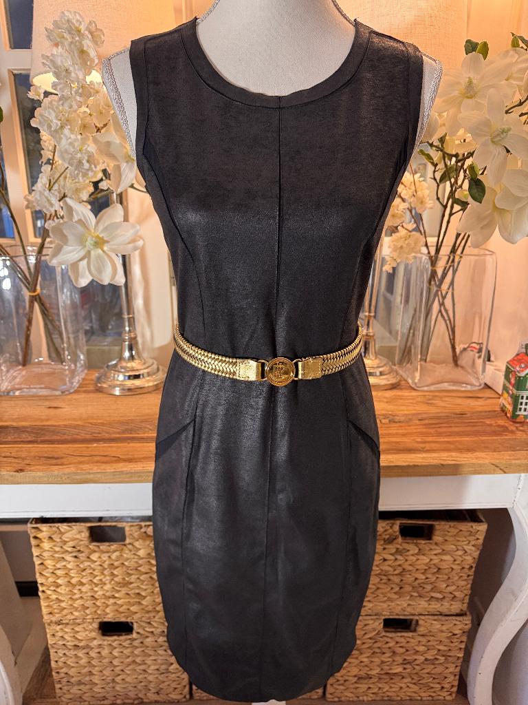 Zwarte coated jurk Marc Cain, 36/S, technostof, ZGAN., Verzenden, Zwart, Zo goed als nieuw, Maat 36 (S)