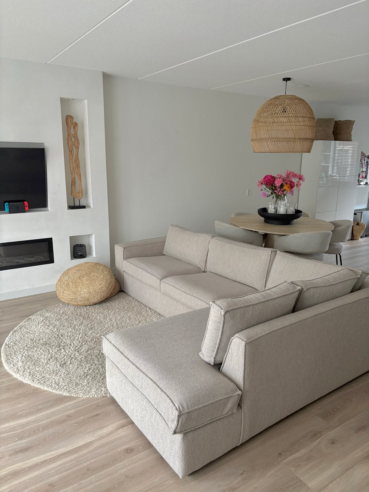 Hajo Basiclabel Hoekbank Boucle naturel- Zo goed als nieuw, Huis en Inrichting, Ophalen, 250 tot 300 cm, 100 tot 125 cm, Hoekbank