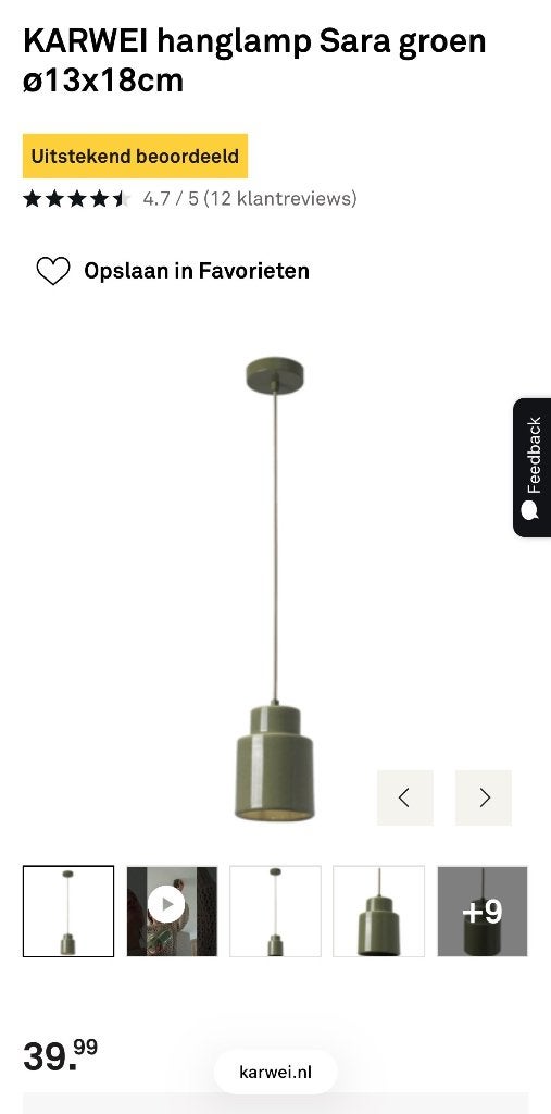 2 Groene hanglampen Sara Karwei, Ophalen of Verzenden, Zo goed als nieuw, Keramiek, E27 (groot)