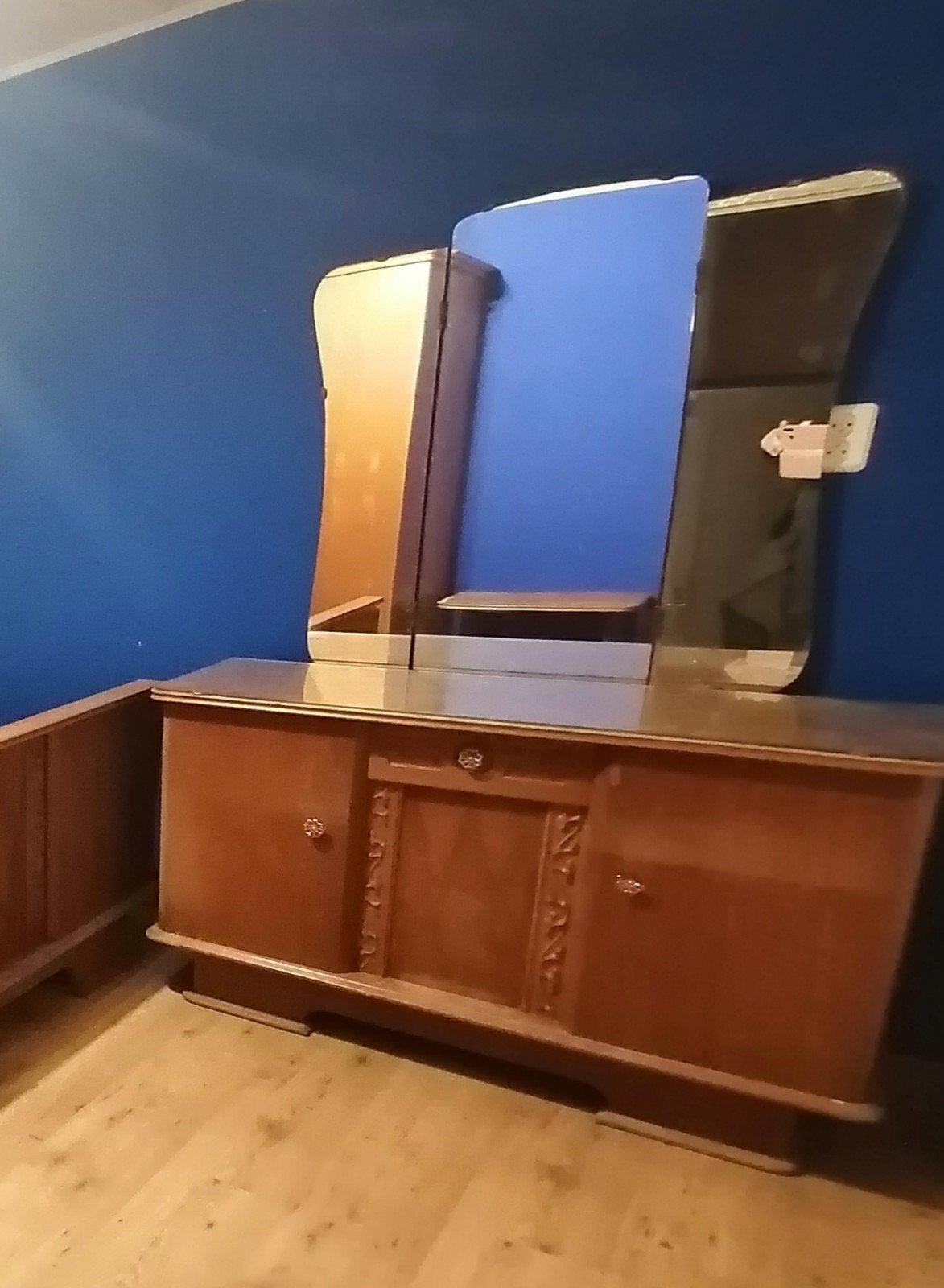 Jaren 50 meisjes dressoir/ kaptafel met drieluikspiegel, Ophalen, Gebruikt, 50 tot 100 cm, Minder dan 100 cm