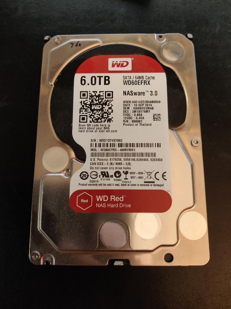 Western Digital RED - WD60EFRX - 6TB SATA 30-4, Computers en Software, Harde schijven, Intern, Gebruikt, 6tb, Ophalen of Verzenden