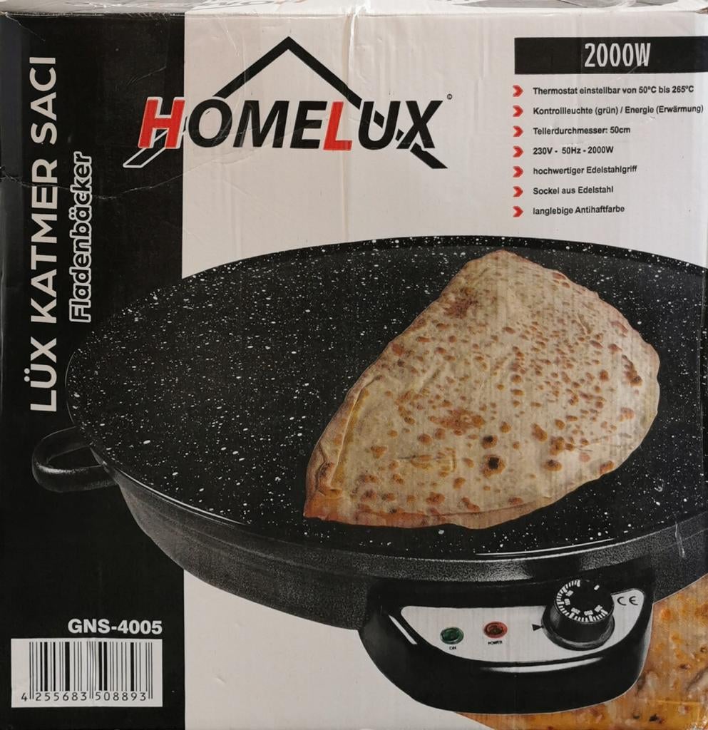 Homelux Elektrische Sac / Fladenbäcker (GNS-4005) – 50cm – 2, Witgoed en Apparatuur, Gourmetstellen, Nieuw, 4 t/m 7 personen, Ophalen