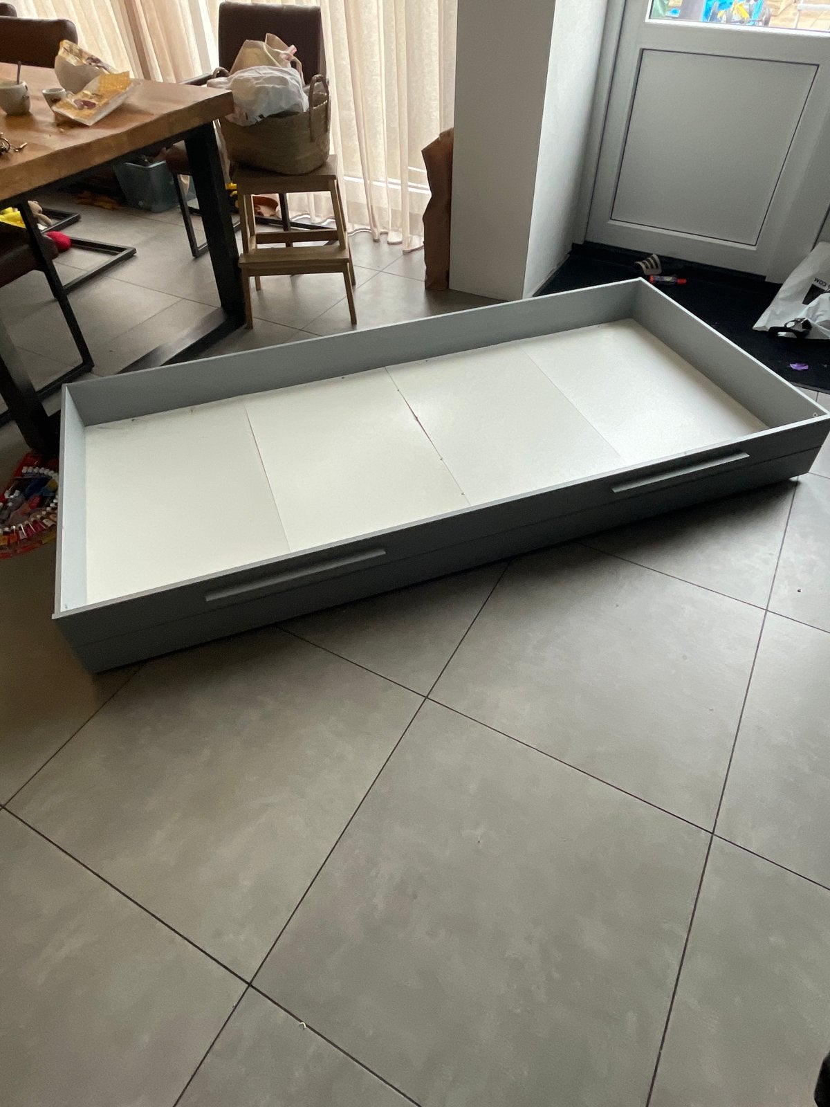 Bedlade lichtgrijs Woood Dennis, Kinderen en Baby's, Ophalen, Gebruikt, 180 cm of meer, 85 tot 100 cm