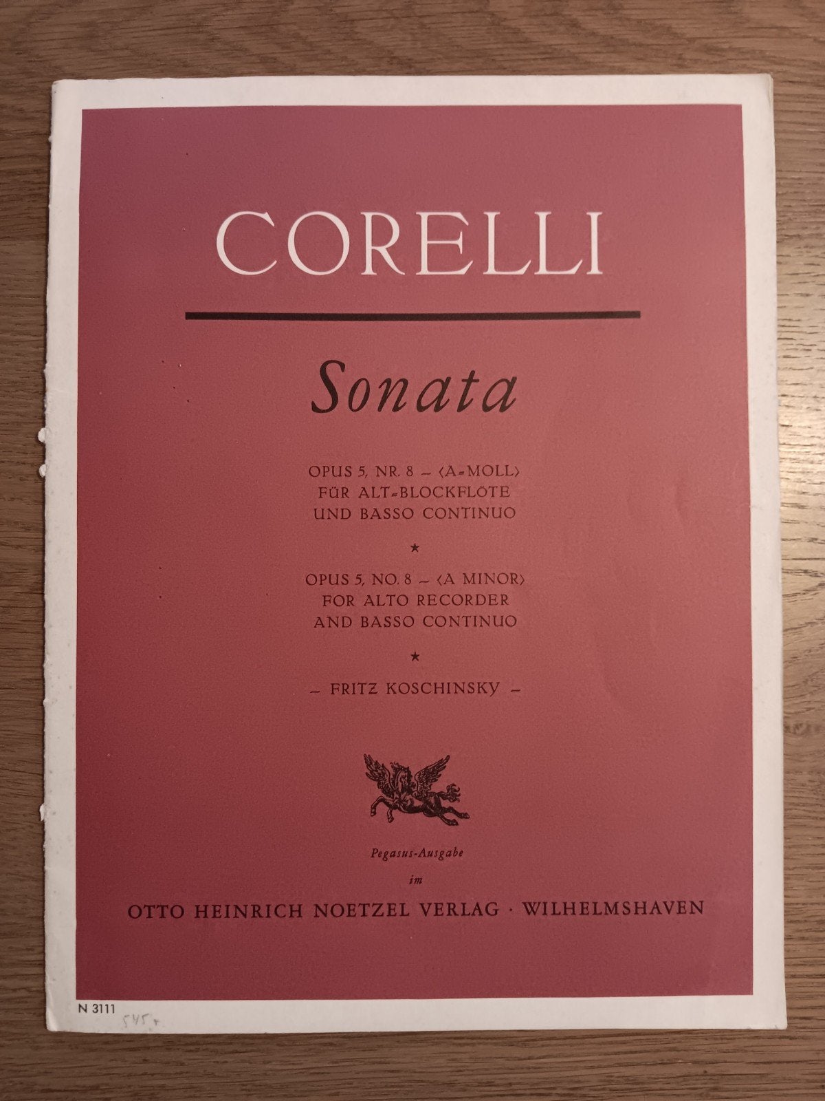 Corelli Sonata Opus 5 Nr. 8  Altblokfluit en Basso Continuo, Ophalen of Verzenden, Gebruikt, Artiest of Componist, Klassiek