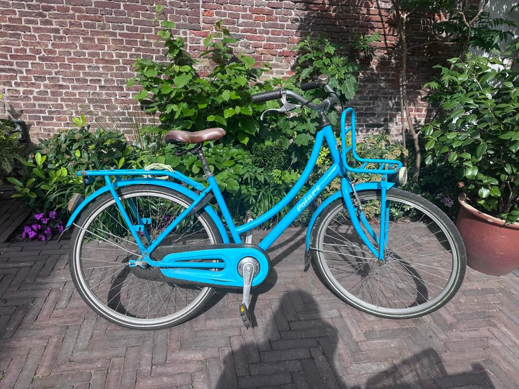 Blauwe meisjesfiets met voordrager - Gebruikt, Ophalen of Verzenden, Handrem, Schijfrem, Gebruikt