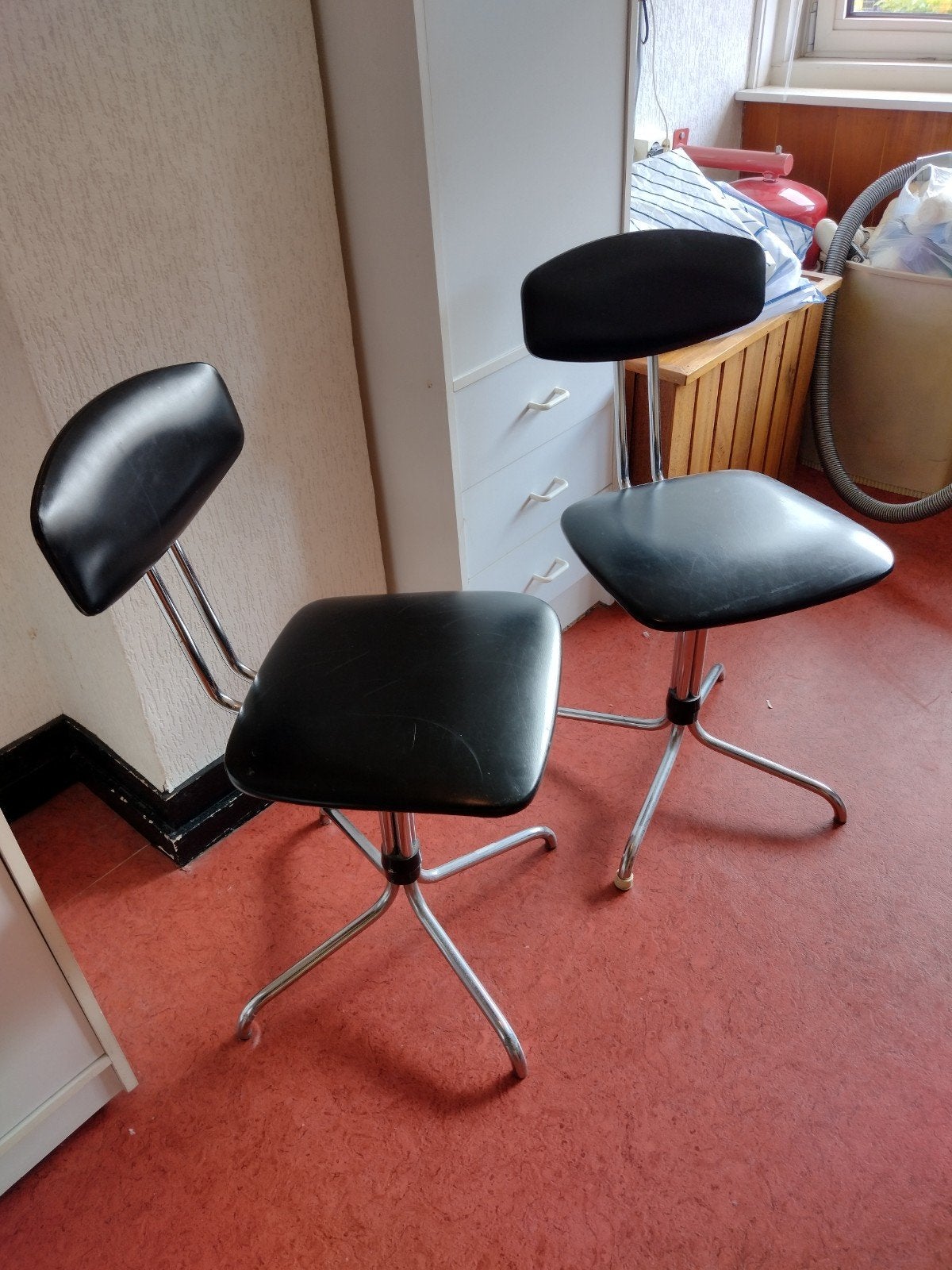 Set van 2 Vintage Brabantia stoelen - Zwart en Chroom, Ophalen, Gebruikt, Twee, Zwart