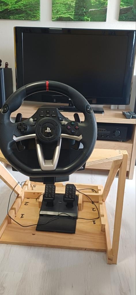 Racestuur playstation met zelfgemaakte standaard, Spelcomputers en Games, Ophalen, Zo goed als nieuw, PlayStation 1