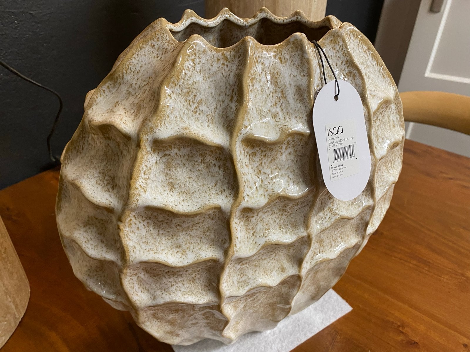 Vaas Cactus Beige 32x18 cm - Decoratieve Keramische Vaas, Ophalen, Beige, Nieuw, 38 cm