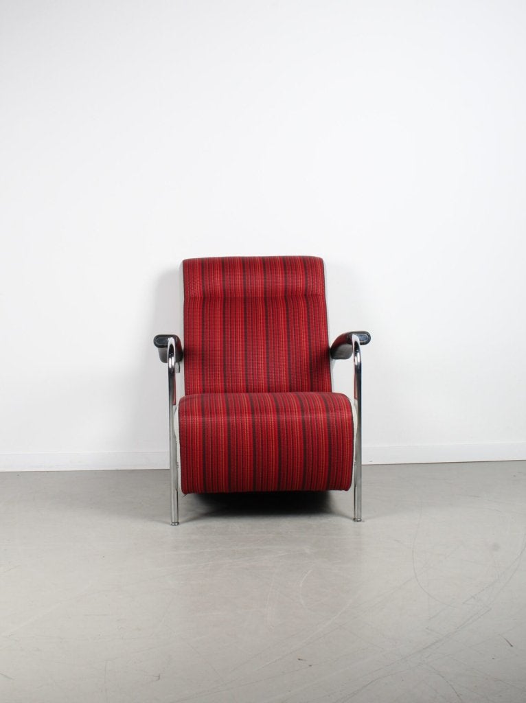 Leolux Scylla Hoog Fauteuil Rood/Bruin Stof/Wit Leer, Niet ingevuld, Leolux, Niet ingevuld, 75 tot 100 cm