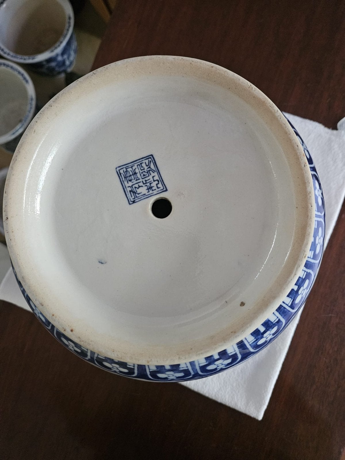 Antieke Chinese Blauw-Witte Porseleinen Bloempot, Ophalen