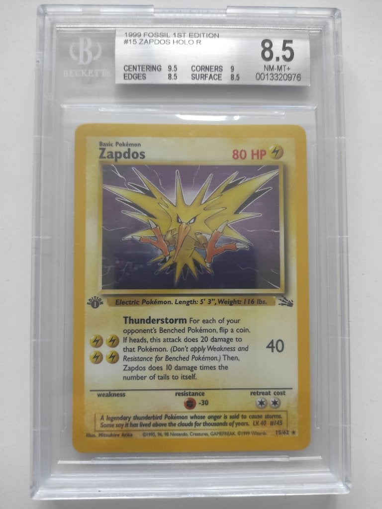 Zapdos 1st edition BGS 8.5, Ophalen of Verzenden, Zo goed als nieuw, Losse kaart, Foil