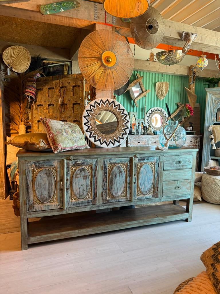 Prachtig India/Ibiza style dressoir, Huis en Inrichting, Kasten | Dressoirs, Ophalen, Nieuw, 25 tot 50 cm, 200 cm of meer
