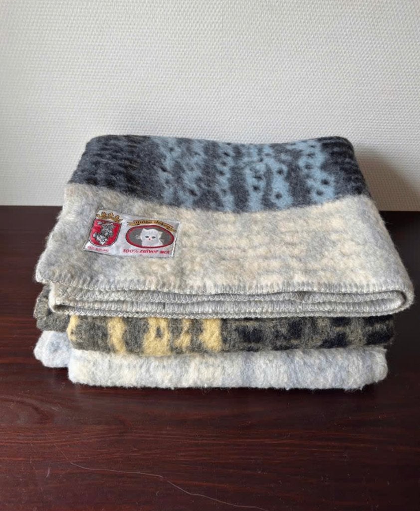 Vintage 90s Grafisch Patroon Wollen Woondeken, Deken, Plaid, Ophalen of Verzenden, Gebruikt, Wol, Woondeken