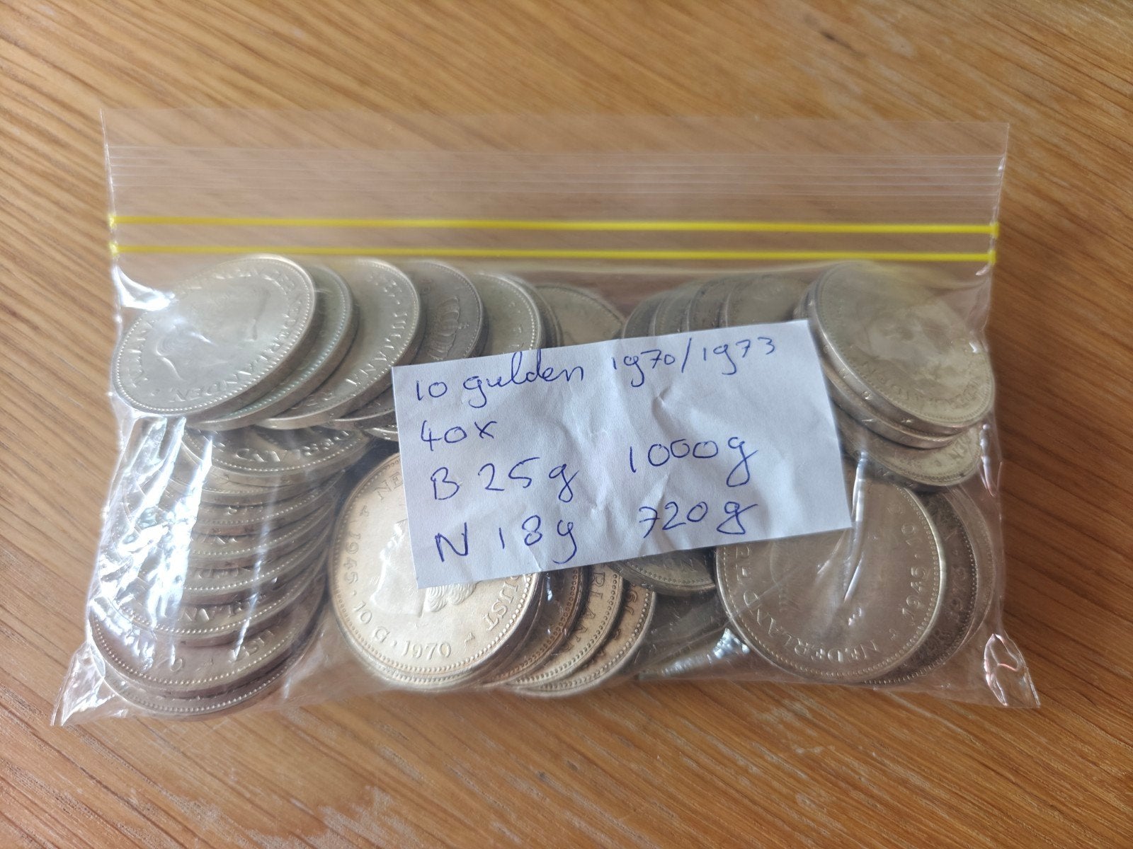 40x 10 gulden munten 1970/1973, 1 kilo bruto, Ophalen of Verzenden, Koningin Juliana, 10 gulden, Zilver