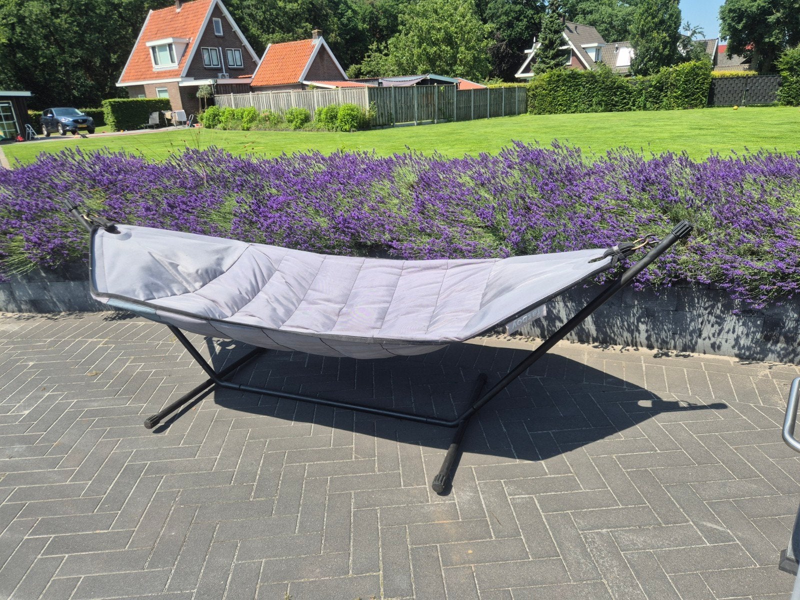 Fatboy hangmat met standaard - Grijs, Tuin en Terras, Ophalen, Zo goed als nieuw, Met standaard, Eenpersoons