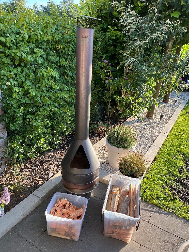 Terraskachel rvs fust (incl hout), Tuin en Terras, Tuinhaarden, Ophalen, Gebruikt