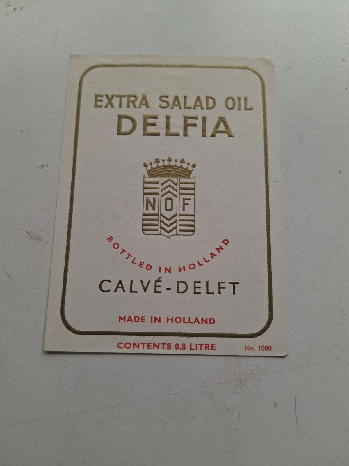 etiket Delfia Calve Delft., Ophalen of Verzenden, Zo goed als nieuw, Overige typen