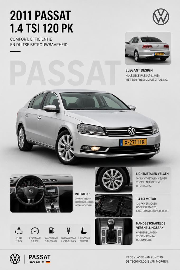 Volkswagen Passat 1.4 TSI 90KW 2011 Grijs, Auto diversen, Handleidingen en Instructieboekjes, Ophalen