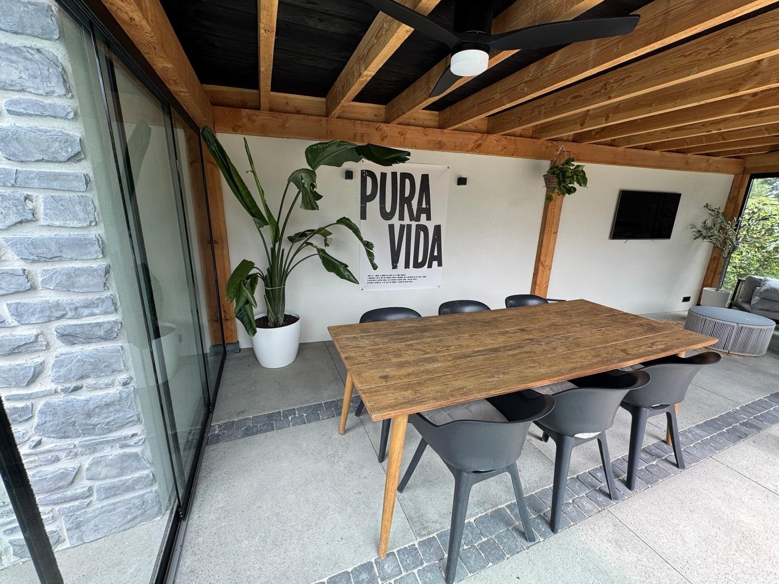 Complete tuinset: tafel met 6 stoelen, Tuin en Terras, Tuinsets en Loungesets, Gebruikt, Tuinset, Hout, 6 zitplaatsen, Eettafel