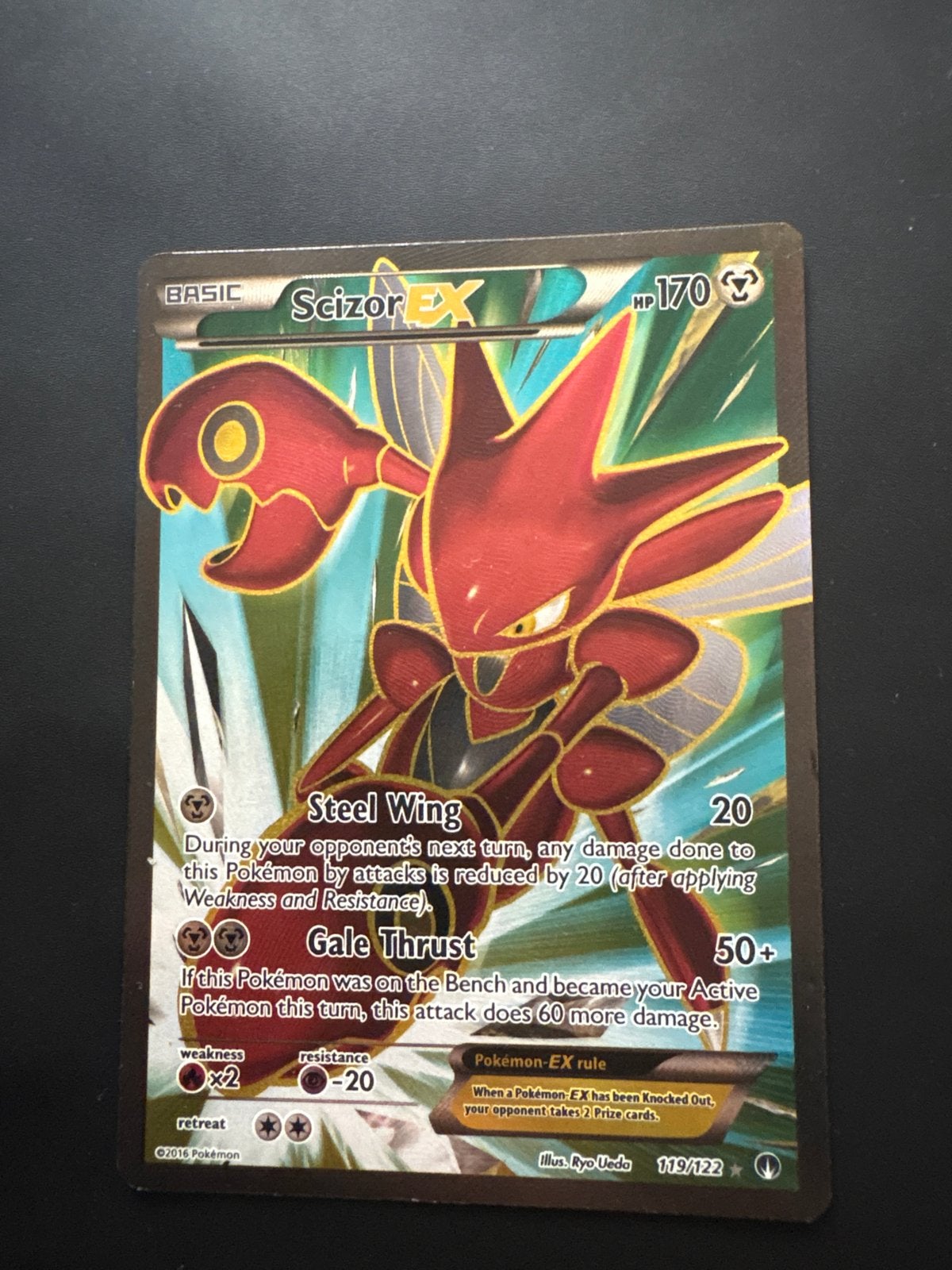 Scizor EX Pokémon Kaart - 119/122 - Zo goed als nieuw, Hobby en Vrije tijd, Ophalen of Verzenden, Gebruikt, Losse kaart