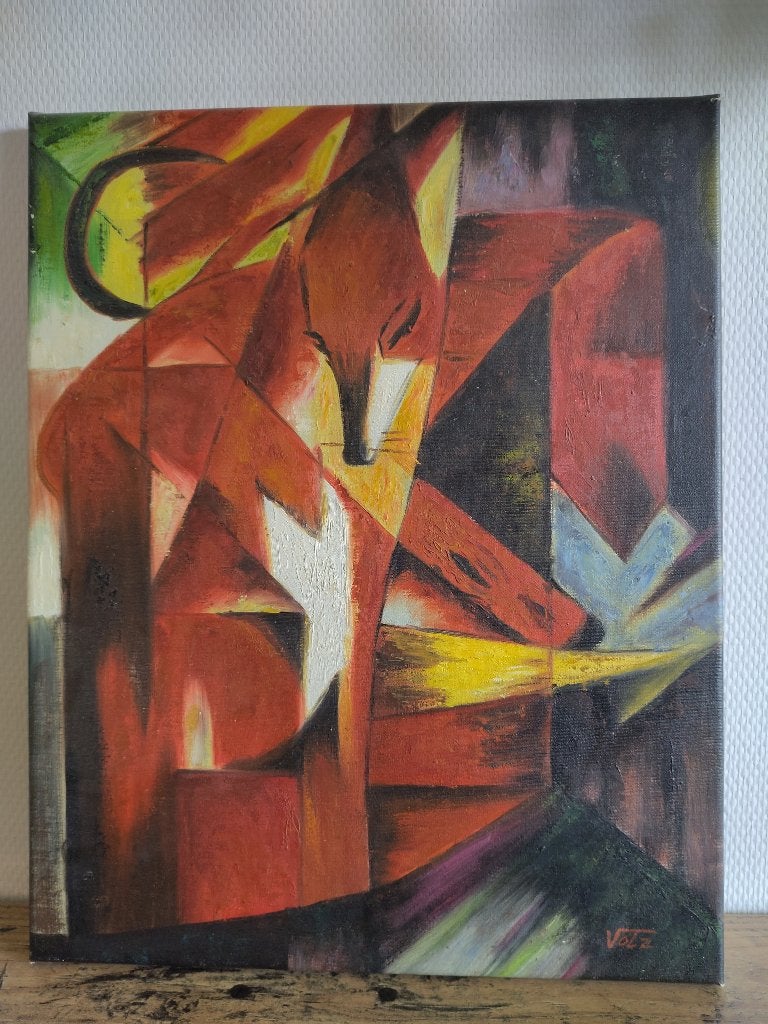 Handgeschilderde reproductie Franz Marc – De Vossen, Antiek en Kunst, Gesigneerd, Ophalen of Verzenden, Dieren, Olieverf